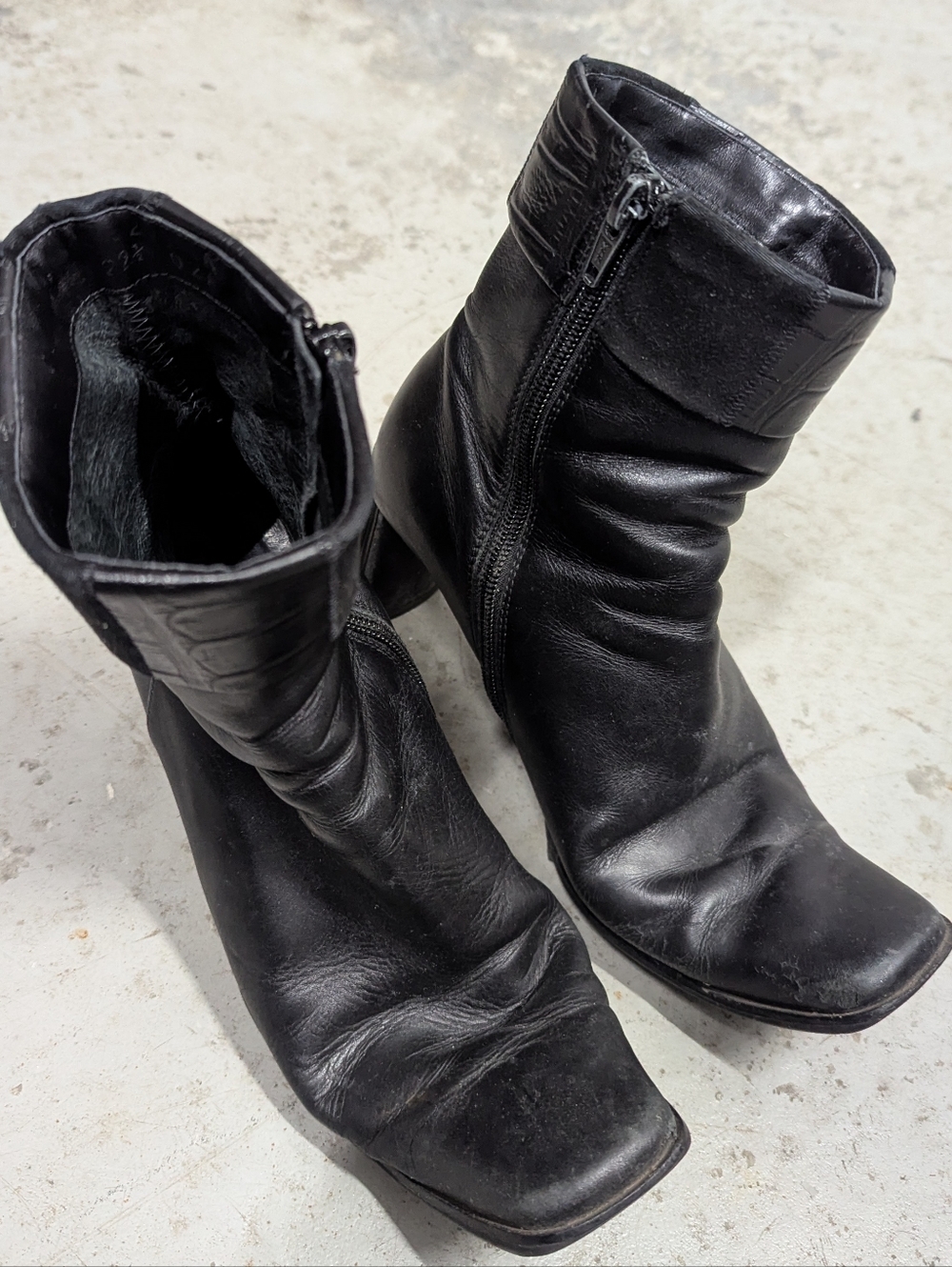 Women's Black Genuine Leather Mid-Calf Zip Ankle Boots